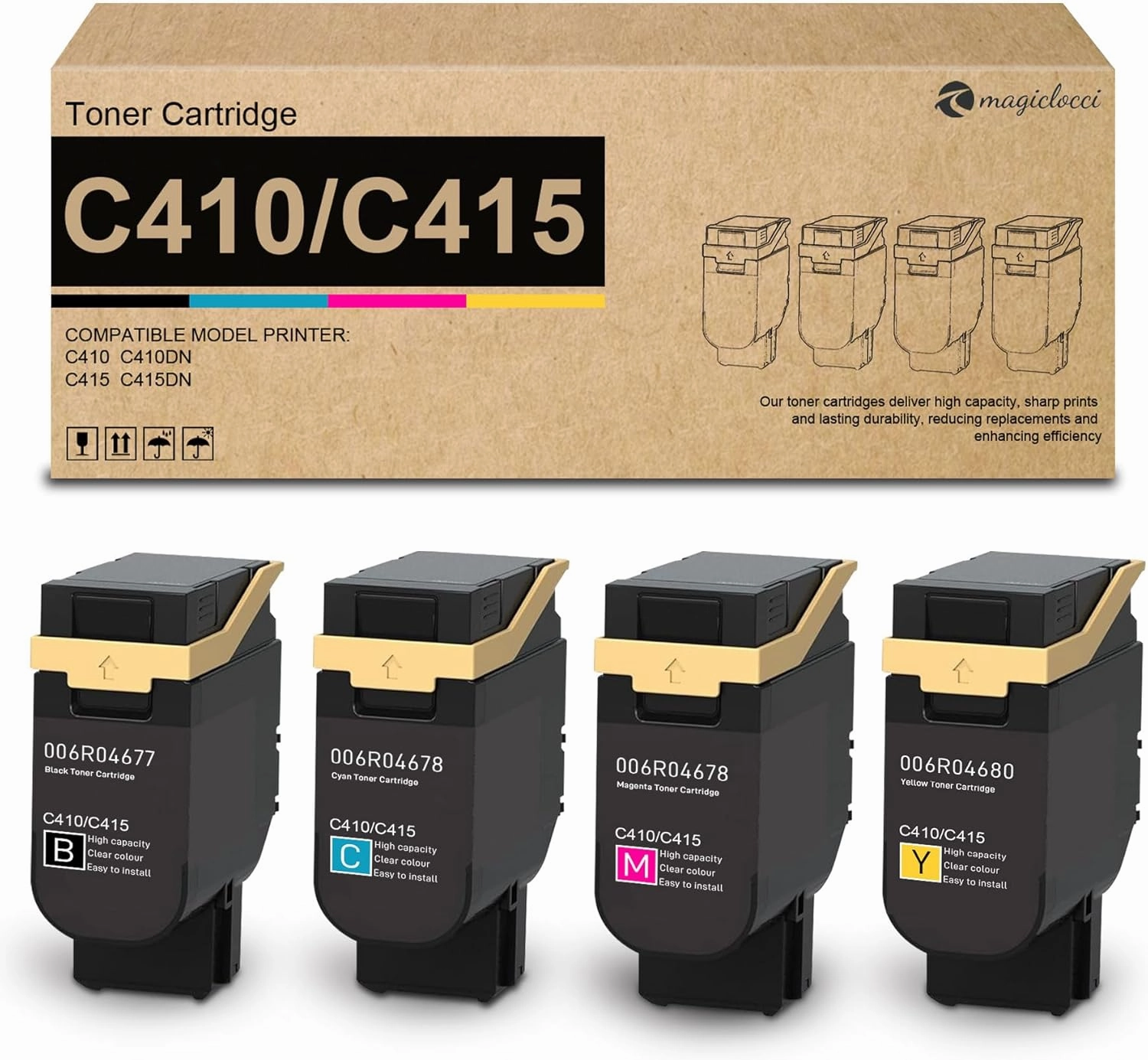 006R04677 006R04678 006R04679 006R04680 Toner Cartridges 4 Pack (BK/C/M/Y)-Compatible C410/C415 Toner Cartridge Replacement for Xerox C410 C410DN VersaLink C415 C415DN Printers