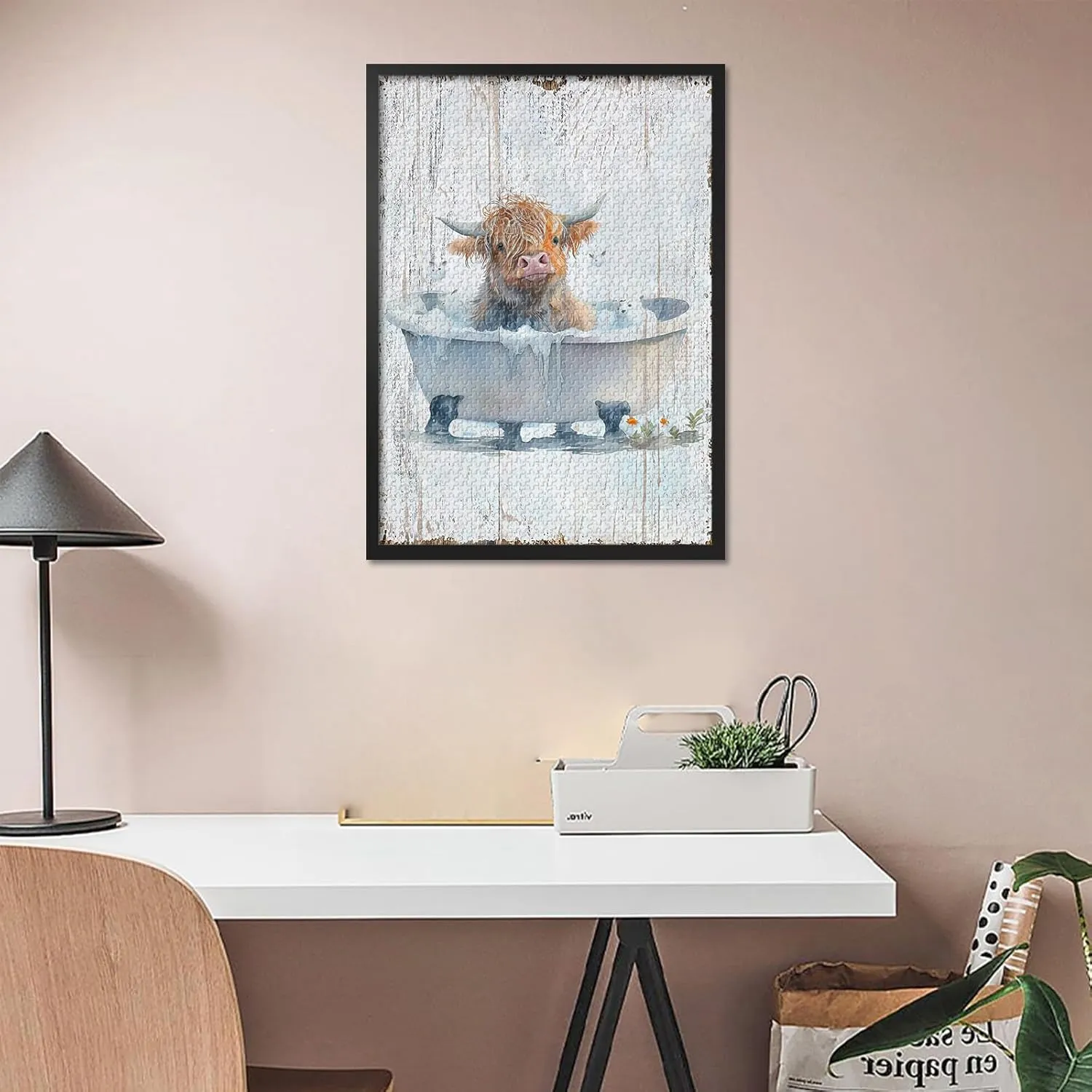 1000 Piece Puzzle for Adults - Highland Cow Jigsaw Puzzles with Vibrant Art, Longhorn Cow Bathtub for Puzzle Enthusiasts, Family Bonding & Stress Relief 27.5"x19.6"