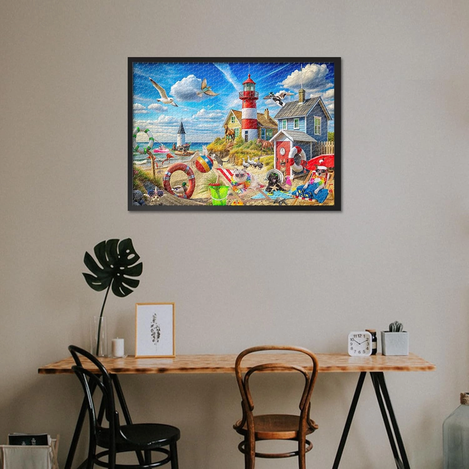 1000 Piece Puzzles for Adults, Beach Animals Jigsaw Puzzles 1000 Pieces, Cats and Dogs Jigsaw Puzzles,Panoramic Seascape Lighthouses, and Ocean Funny Puzzles, Gift for Family Friends, 27.5" x 19.6