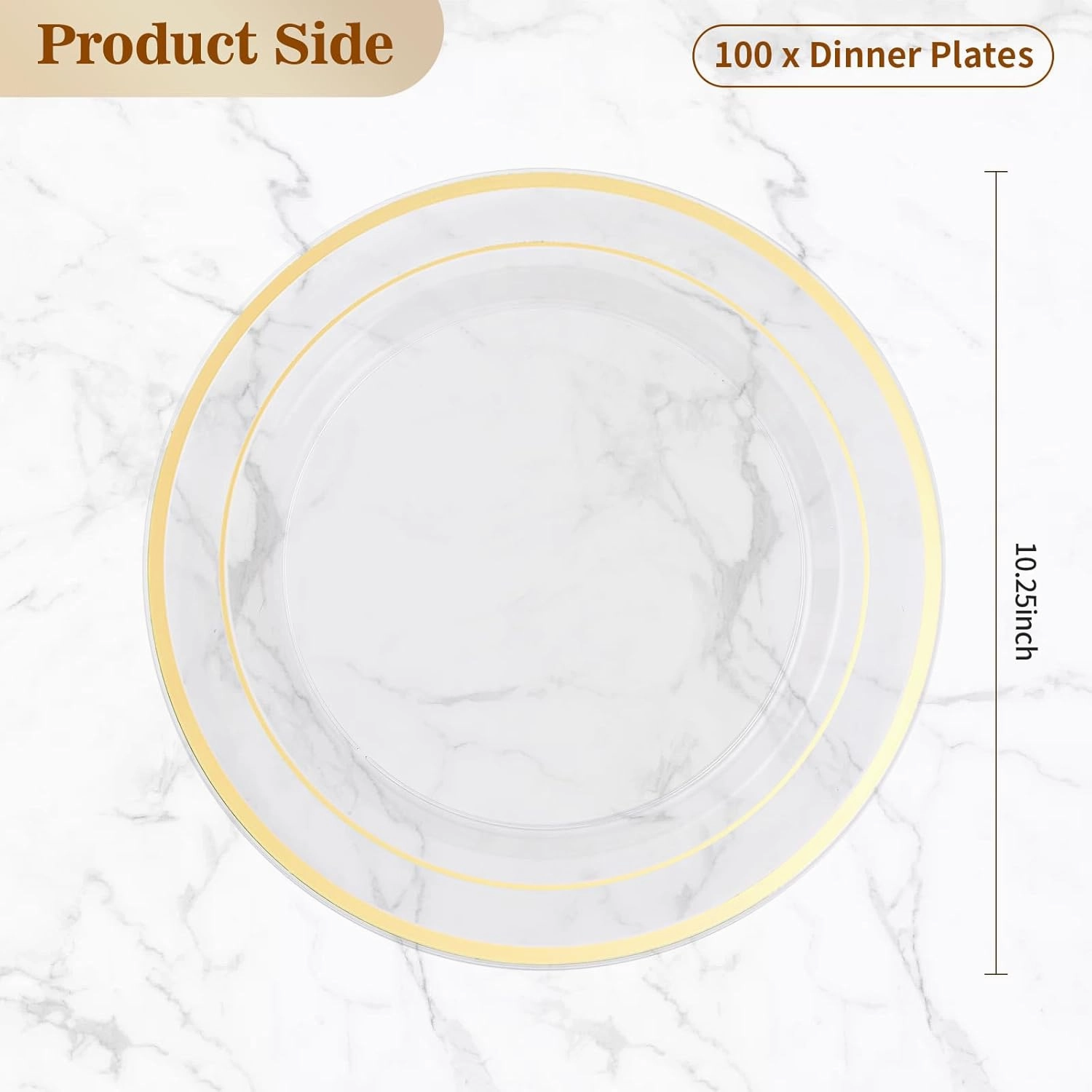 100PCS Clear Plastic Plate, 10.25 Inch Disposable Dinner Plate Party with Gold Rim, Heavy Duty Disposable Plastic Plates for Party, Wedding and Birthday