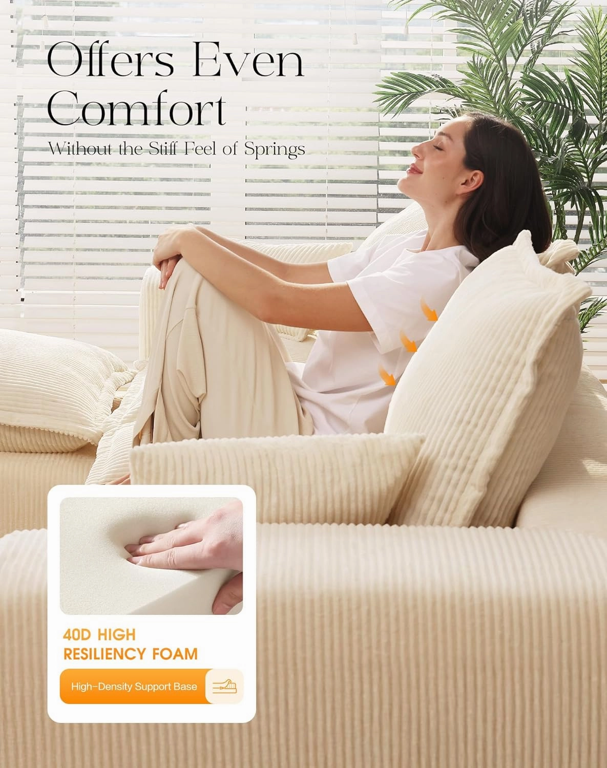 107" Comfy Cloud Couch with L-Shape Chaise & Deep Seat, Modular Sectional Sofa in a Box, Boneless Upholstered Couches for Living Room, Bedroom, No Assembly Required (Soft Corduroy, Beige)