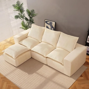 107" Comfy Cloud Couch with L-Shape Chaise & Deep Seat, Modular Sectional Sofa in a Box, Boneless Upholstered Couches for Living Room, Bedroom, No Assembly Required (Soft Corduroy, Beige)