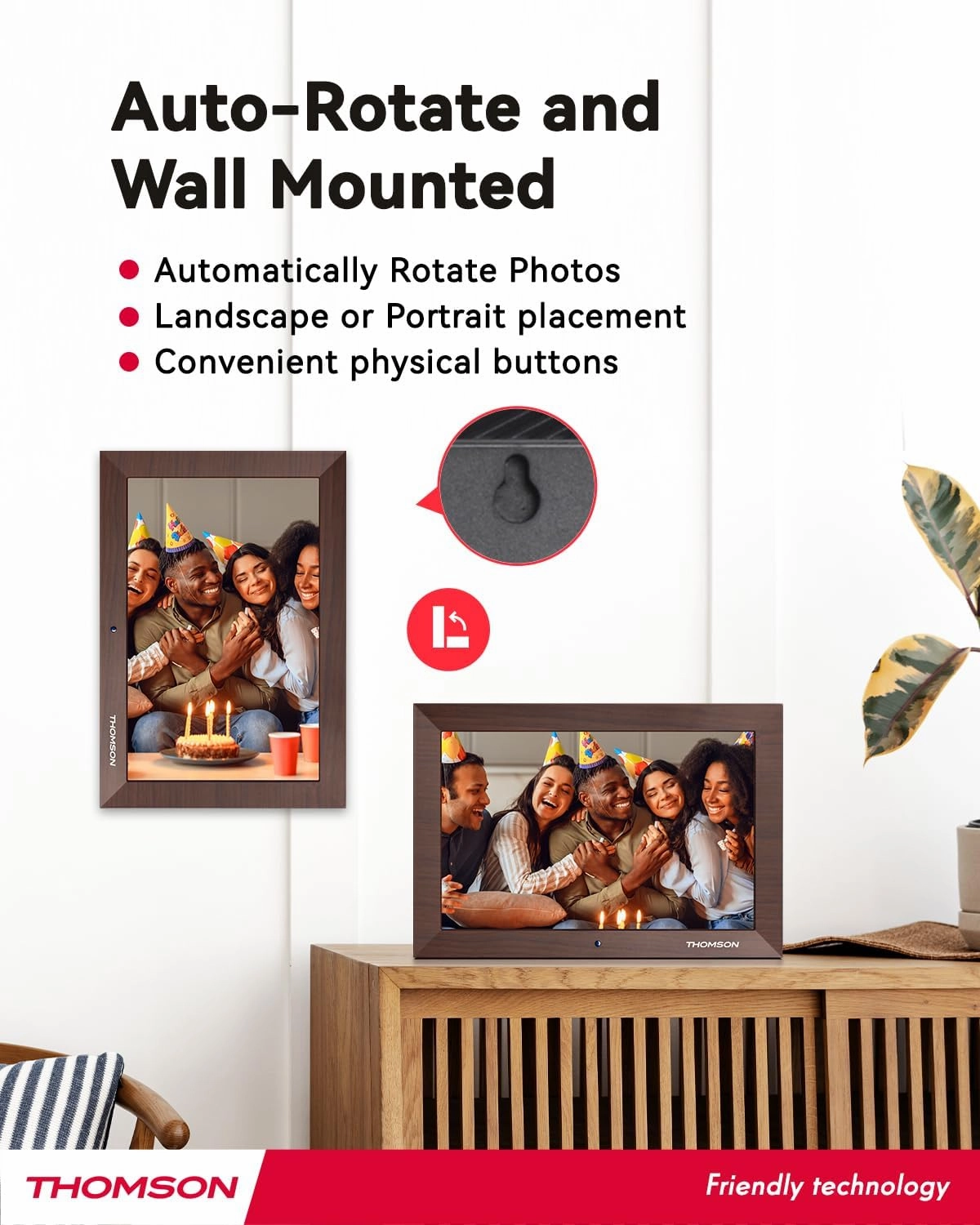 10.1" Digital Picture Frame with Remote Control, 1280 * 800 IPS Full View Ultra Clear Screen, Wooden Frame, Share Videos Photos Send Wishes Auto-Rotate Slideshow Non-WiFi