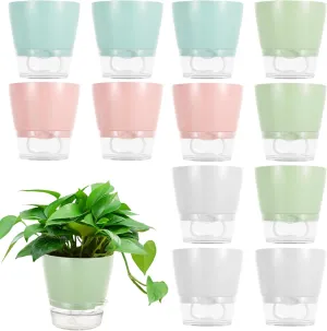 12 Pcs Self Watering Plant Pot, 6 Inch Plant Pot, Self Watering Planters with Drainage Hole and Clear Saucer Reservoir