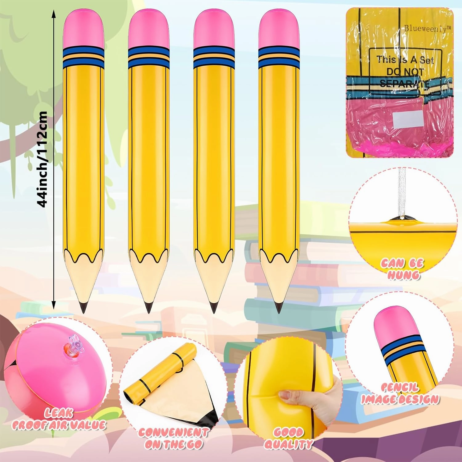 12 Pcs Giant Large Inflatable Pencil Birthday Party Favors Blow up Pencil Balloon Hanging Classroom Decoration Back to School Graduation Decor for Classroom Photo Prop(Yellow,44 Inch)
