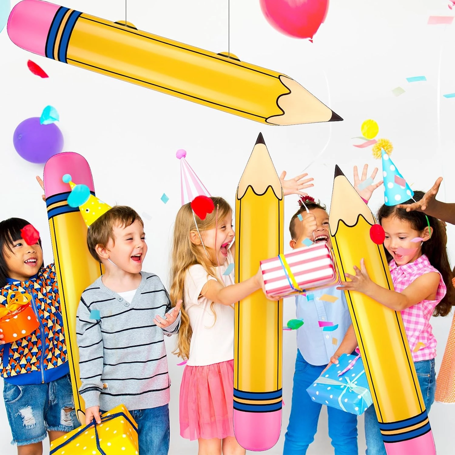 12 Pcs Giant Large Inflatable Pencil Birthday Party Favors Blow up Pencil Balloon Hanging Classroom Decoration Back to School Graduation Decor for Classroom Photo Prop(Yellow,44 Inch)