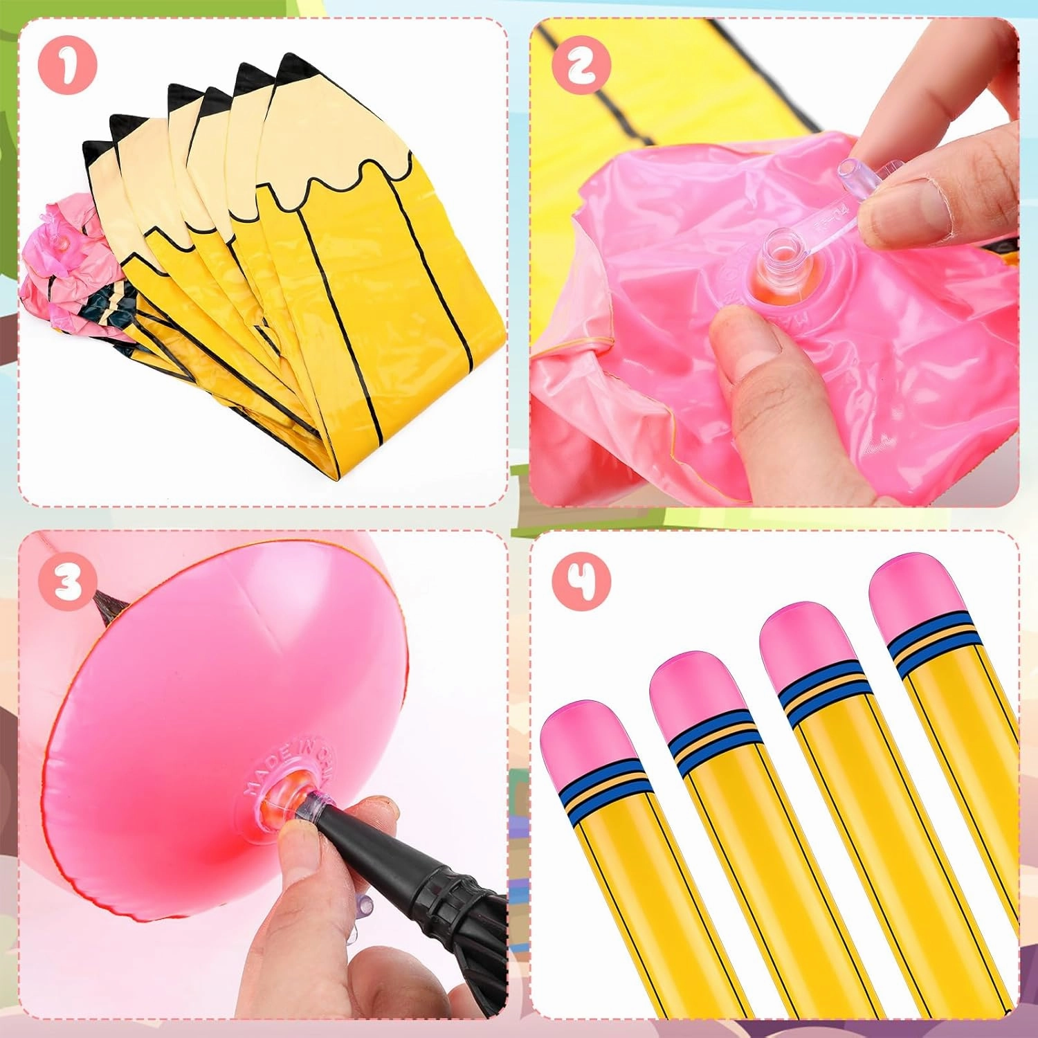 12 Pcs Giant Large Inflatable Pencil Birthday Party Favors Blow up Pencil Balloon Hanging Classroom Decoration Back to School Graduation Decor for Classroom Photo Prop(Yellow,44 Inch)