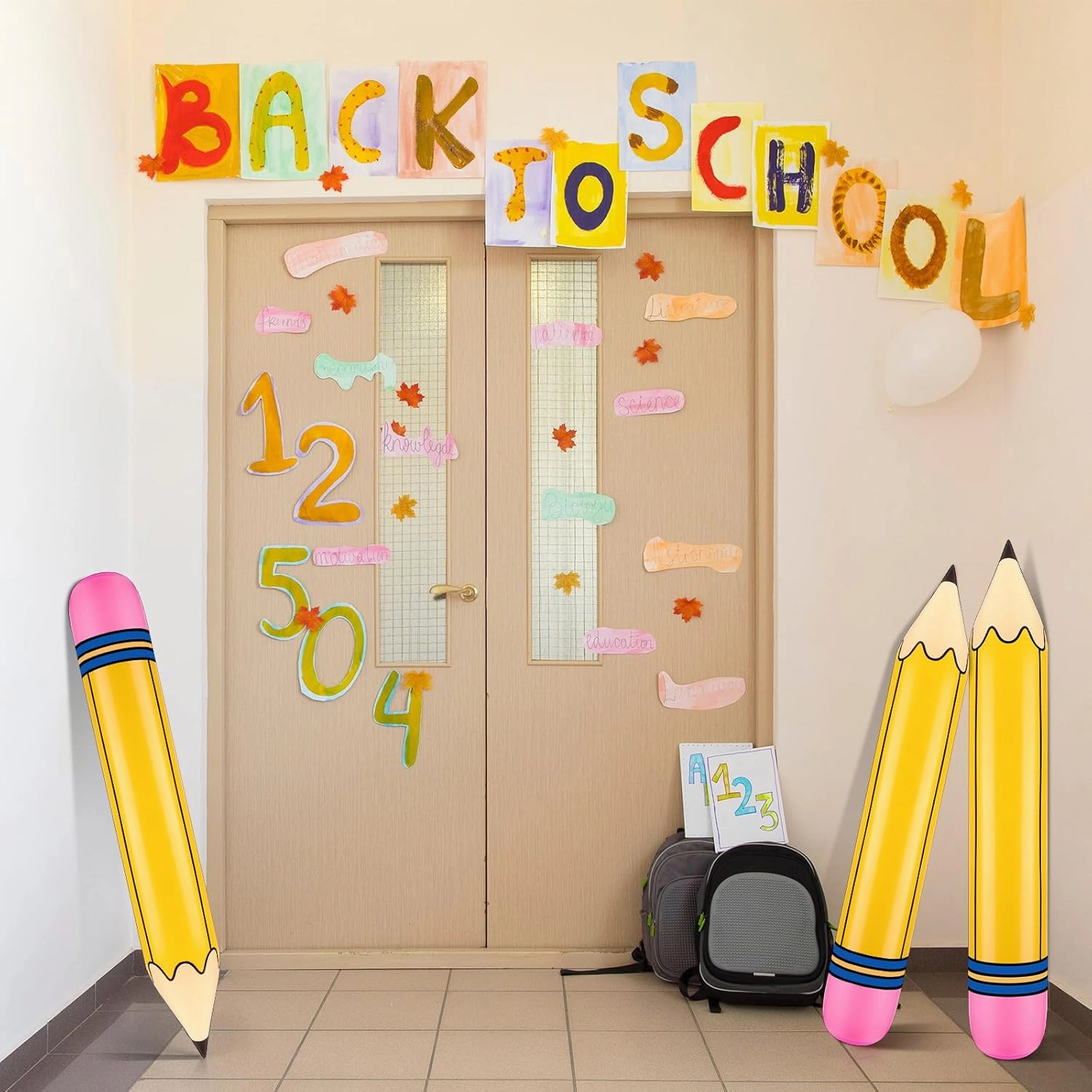 12 Pcs Giant Large Inflatable Pencil Birthday Party Favors Blow up Pencil Balloon Hanging Classroom Decoration Back to School Graduation Decor for Classroom Photo Prop(Yellow,44 Inch)