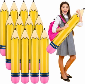 12 Pcs Giant Large Inflatable Pencil Birthday Party Favors Blow up Pencil Balloon Hanging Classroom Decoration Back to School Graduation Decor for Classroom Photo Prop(Yellow,44 Inch)