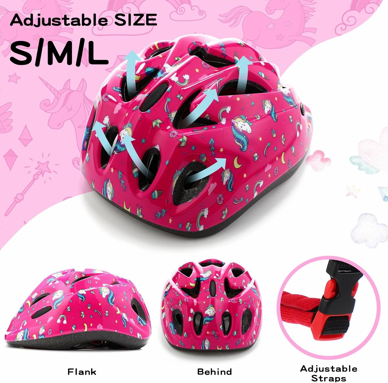14 Pcs Knee Pads Knee Elbow Pads Wrist Guards with Drawstring Bag Adjustable Pink Protective Gear Set with Socks Whistle and Hairpin for Girls Inline Skating Bike Cycling