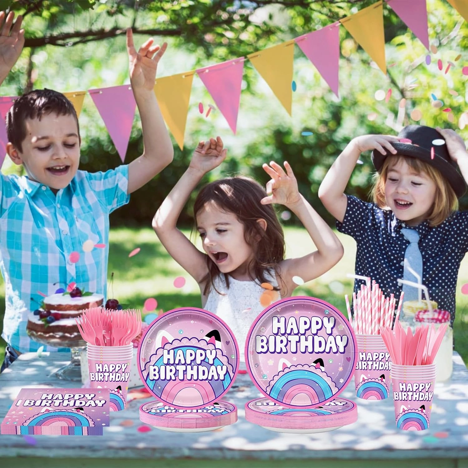 168pcs Dollhouse Birthday Party Decorations for kids Party Supplies Set Includes Plates, Napkins, Cups, Forks, Knives, for Kids 24 Guests