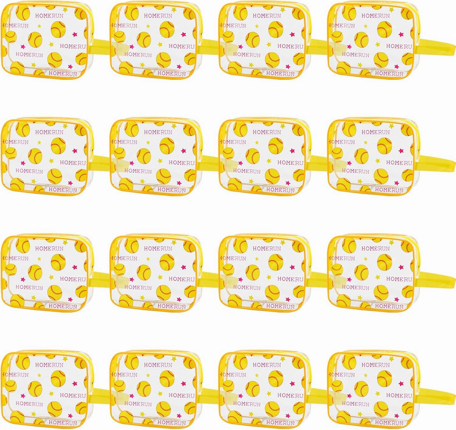 16PCS Softball Cosmetic Bag - Softball Gift Accessories Bags Goodie Snack Makeup Bag，Waterproof Softball Clear PVC Bag,Travel Toiletry Zipper Pouch Organizer,Softball Team Gifts for Girls Team Player