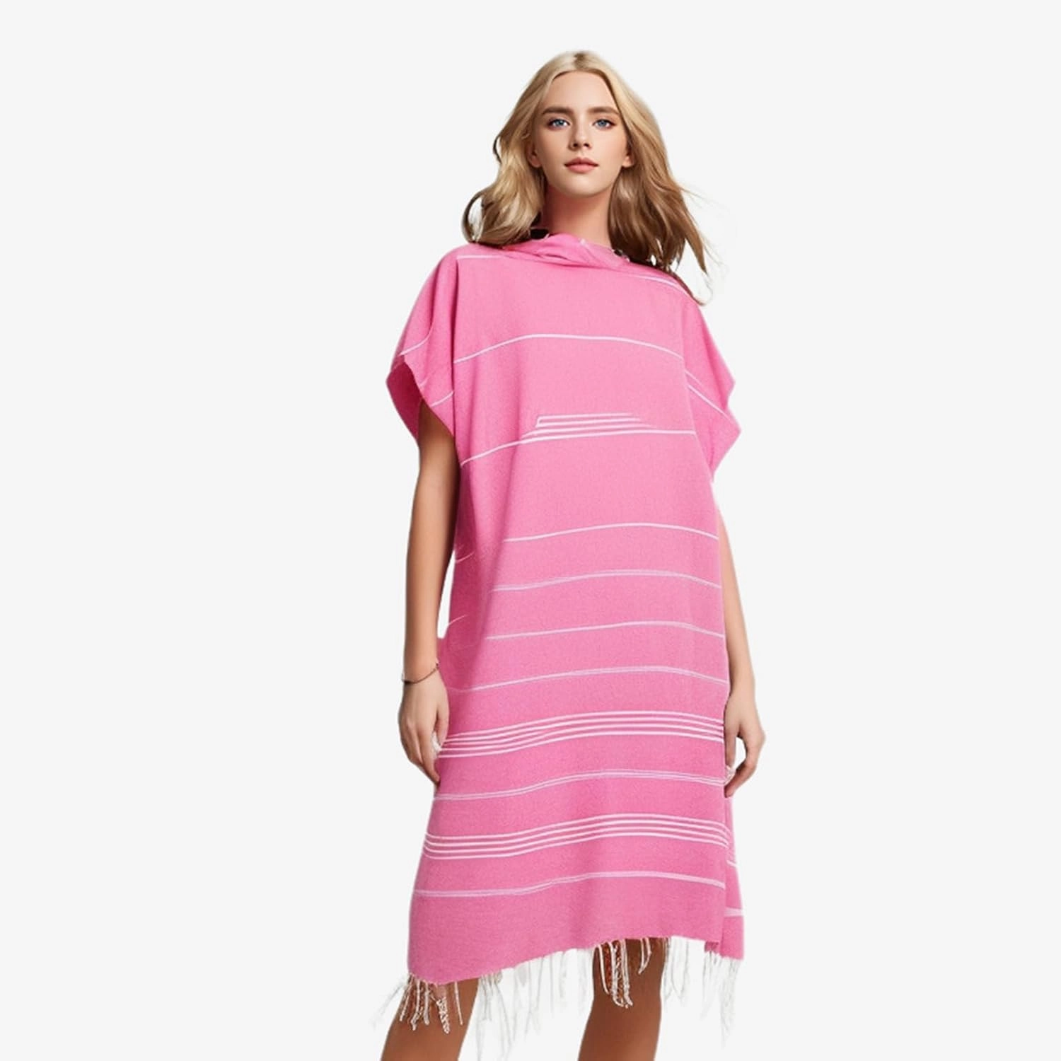 1pcs Turkish Cotton Surf Poncho Changing Towel Swim Robe with Pocket Plus Size Swim Cover Up Wearable Towel Hooded Beach Towel for Adult Man Women Beach Pool (Pink, M)
