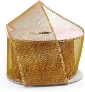 2 1/2" X 10 Yards Gold Fine Metallic Mesh Wired Ribbon