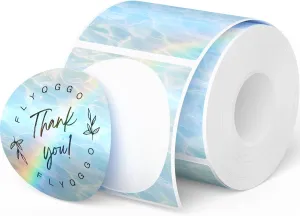 2 Inch Round Holographic Glitter Sticker Labels, Printable Thermal Labels for Gift Wrapping, Name, Price Tags, Custom Logo, Compatible with Rollo & MUNBYN Printers, Light Blue(200Pcs/Roll)