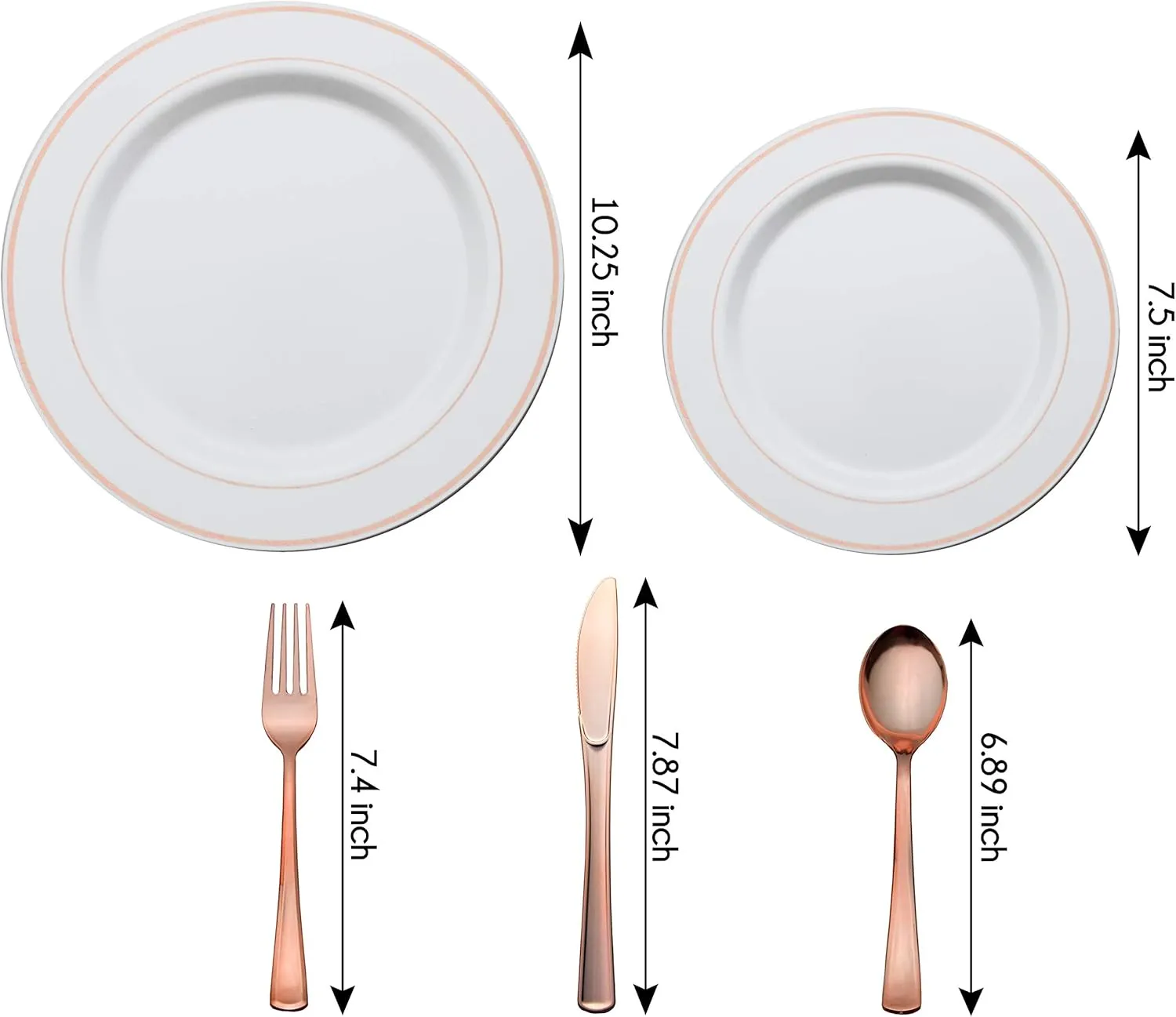 200 Piece Heavyweight Party Disposable Plastic Plates and Cutlery Set Includes 40 Dinner Plates 40 Dessert Plates and 40 Pieces of Glossy Silver Plastic Forks Knives and Spoons (Rose Gold)
