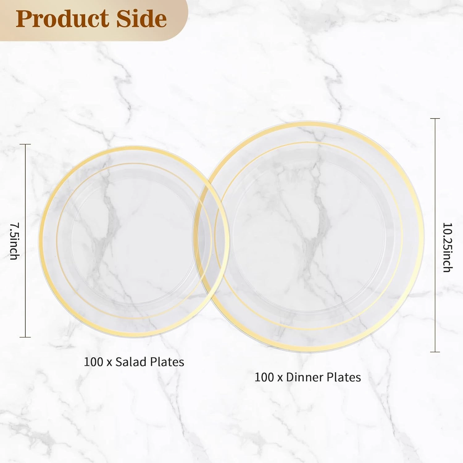 200PCS Clear Gold Plastic Plate, Disposable Party Plates with 100 Dinner Plates and 100 Dessert Plates, Plastic Plates for Party, Wedding and Birthday