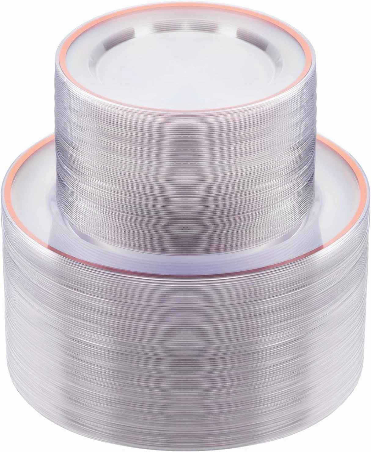 200PCS Rose Gold and Clear Plastic Plates, Rose Gold Disposable Plate Set with 100 Dinner Plates and 100 Dessert Plates for Party