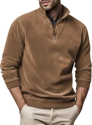 2024 Men's 3/4 Zip Pullover Long Sleeved Fashion Slim Fit Top High Collar Cotton Sweatshirt Lightweight Workout Shirt
