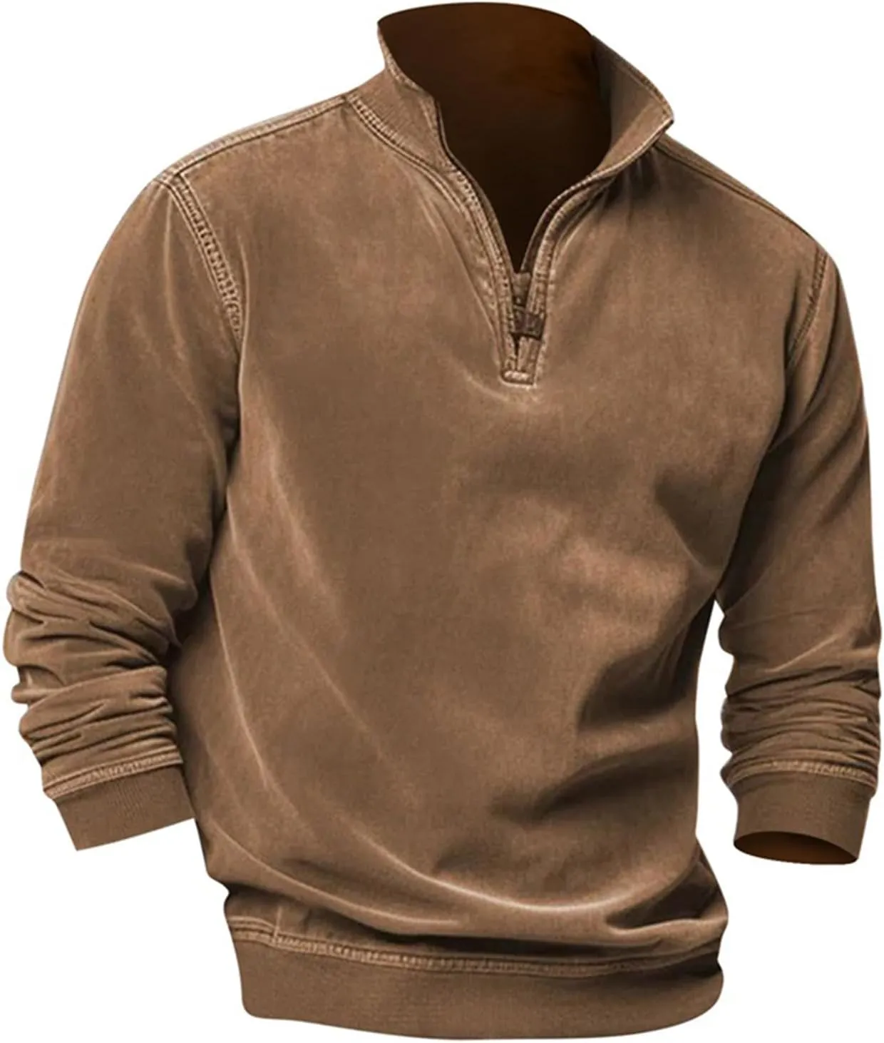 2024 Men's 3/4 Zip Pullover Long Sleeved Fashion Slim Fit Top High Collar Cotton Sweatshirt Lightweight Workout Shirt