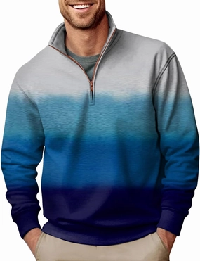 2024 Men's 3/4 Zip Pullover Long Sleeved Fashion Slim Fit Top High Collar Cotton Sweatshirt Lightweight Workout Shirt