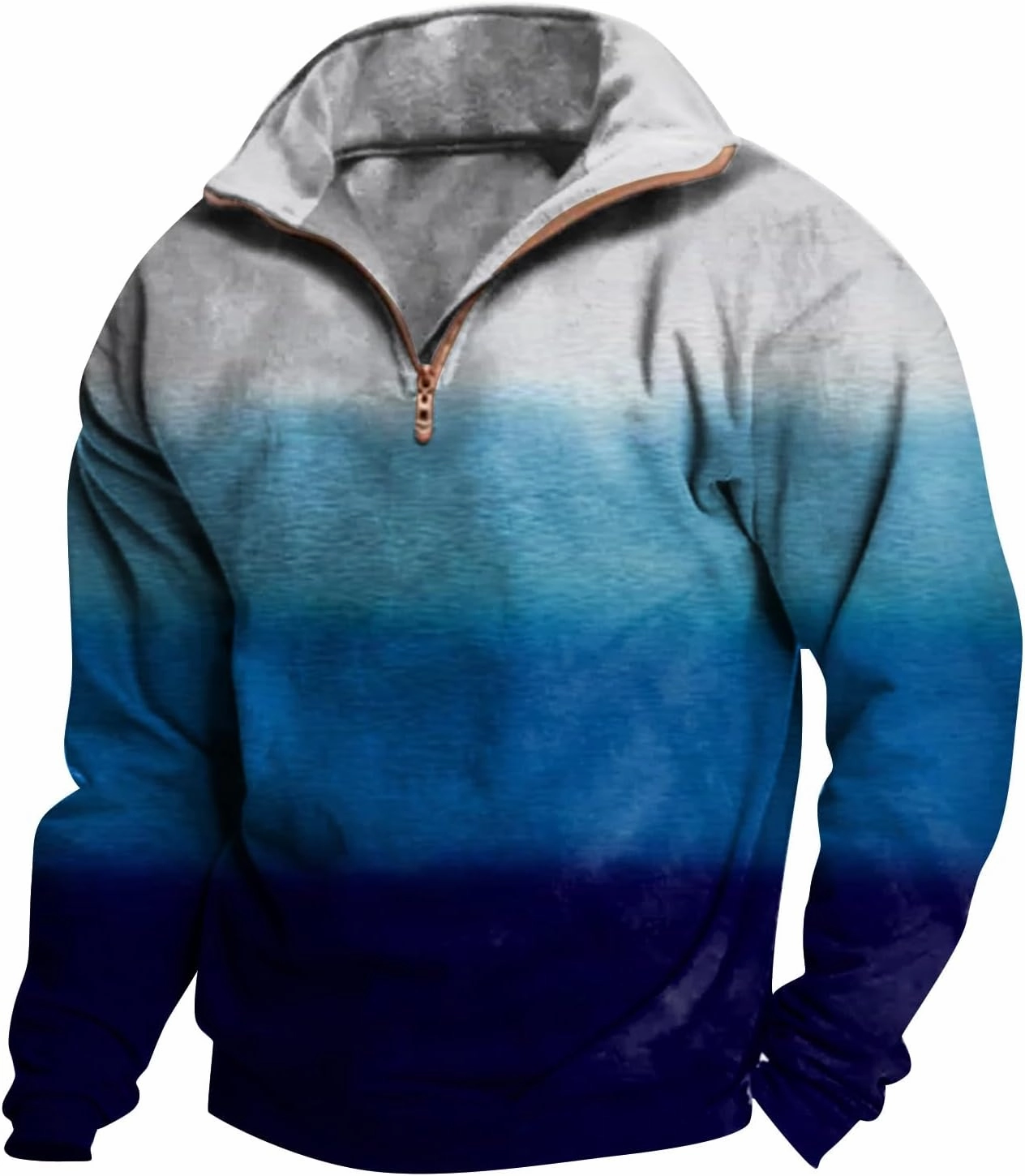 2024 Men's 3/4 Zip Pullover Long Sleeved Fashion Slim Fit Top High Collar Cotton Sweatshirt Lightweight Workout Shirt
