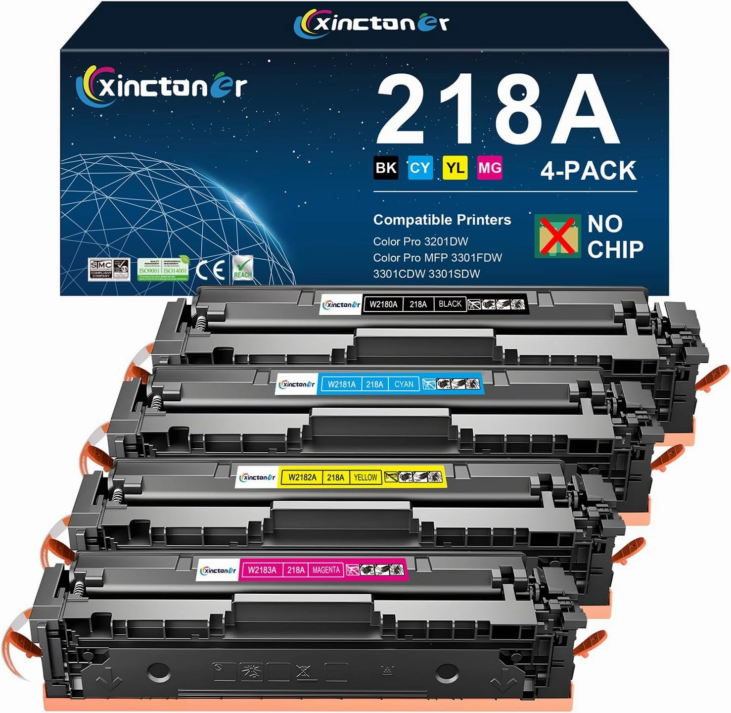 218A Toner Cartridges 4 Pack (No Chip) Compatible Replacement for HP 218A 218X Toner for Color Laser Jet Pro MFP 3301fdw 3201dw 3301cdw 3301sdw Printer W2180A W2180X High Yield Ink Set (BK/C/M/Y)
