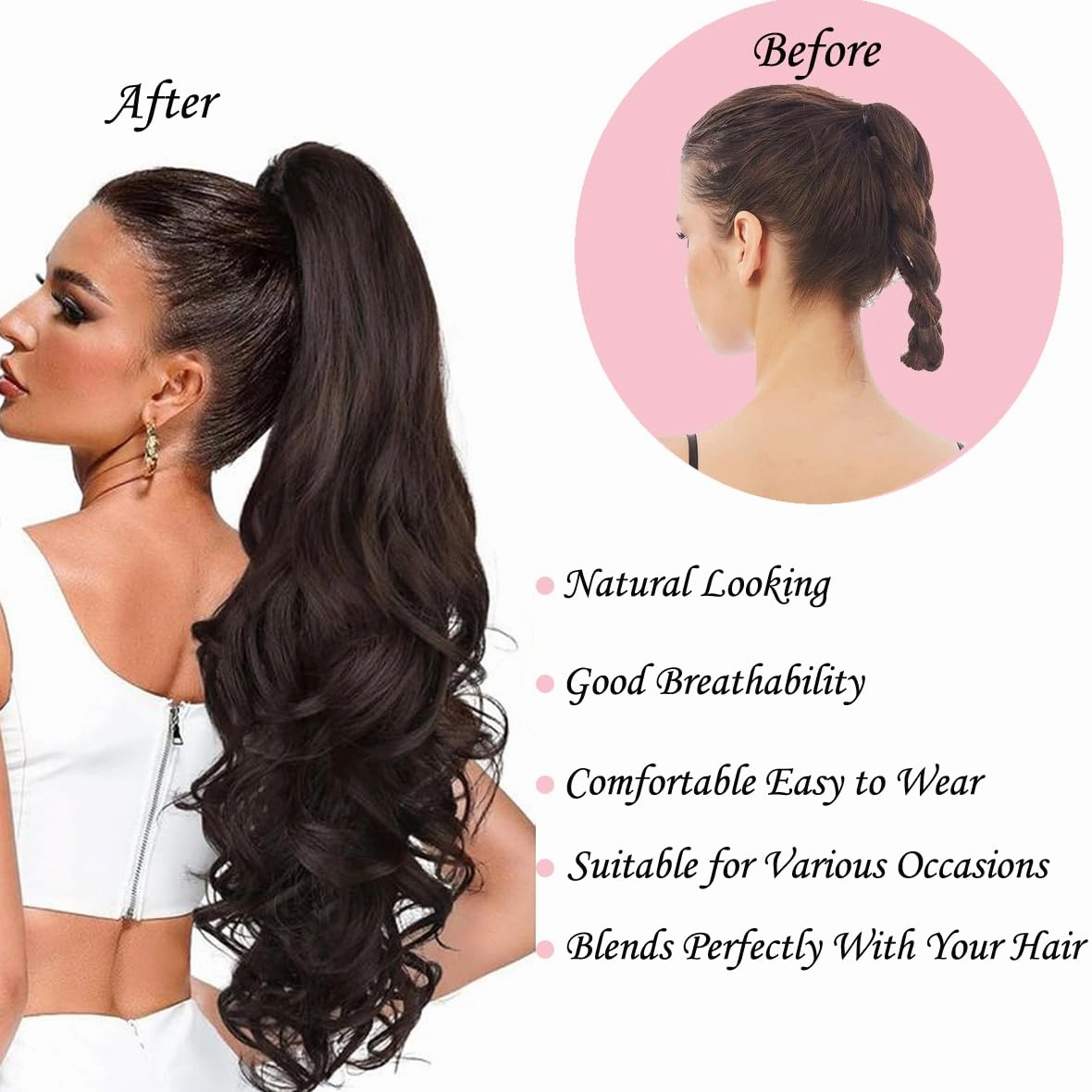 22Inch Claw Wavy Ponytail Extension Black to Red Long Curly Pony Tail Clip in Hair Extensions for Women Fluffy Synthetic Hairpiece for Daily Use(22Inch,T1BRed)