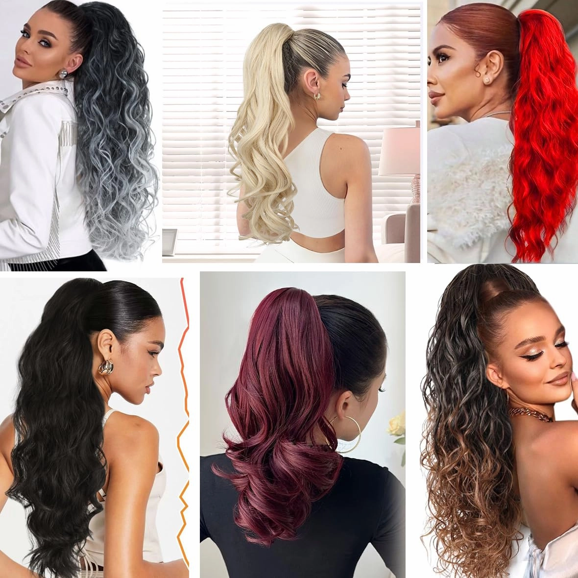 22Inch Claw Wavy Ponytail Extension Black to Red Long Curly Pony Tail Clip in Hair Extensions for Women Fluffy Synthetic Hairpiece for Daily Use(22Inch,T1BRed)