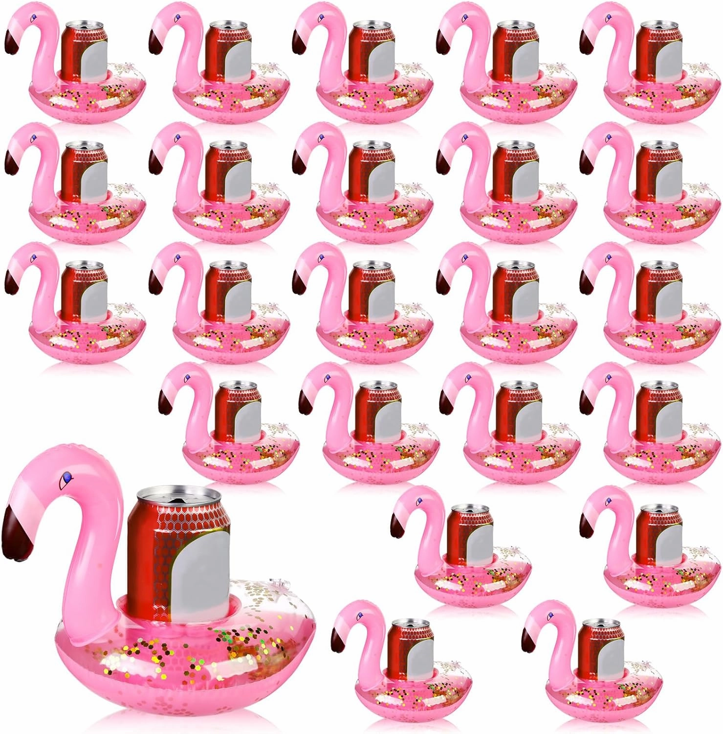 24 Pcs Inflatable Flamingo Drink Holder Pool Drink Floats Swimming Cup Holder Floating Coasters for Summer Wedding Bachelorette Party Bathroom Hot Tub