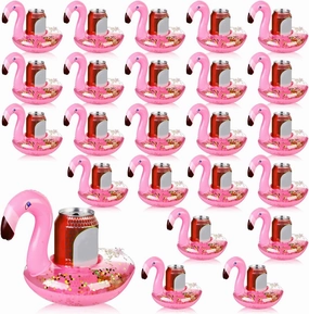 24 Pcs Inflatable Flamingo Drink Holder Pool Drink Floats Swimming Cup Holder Floating Coasters for Summer Wedding Bachelorette Party Bathroom Hot Tub