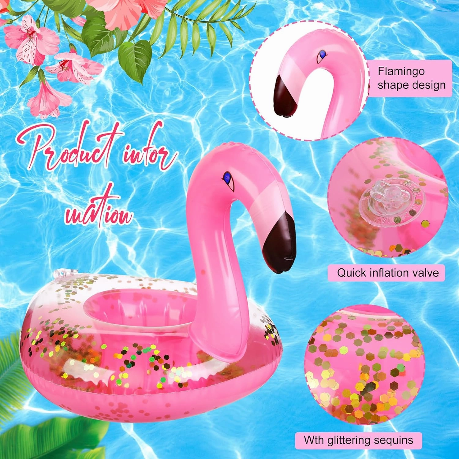 24 Pcs Inflatable Flamingo Drink Holder Pool Drink Floats Swimming Cup Holder Floating Coasters for Summer Wedding Bachelorette Party Bathroom Hot Tub