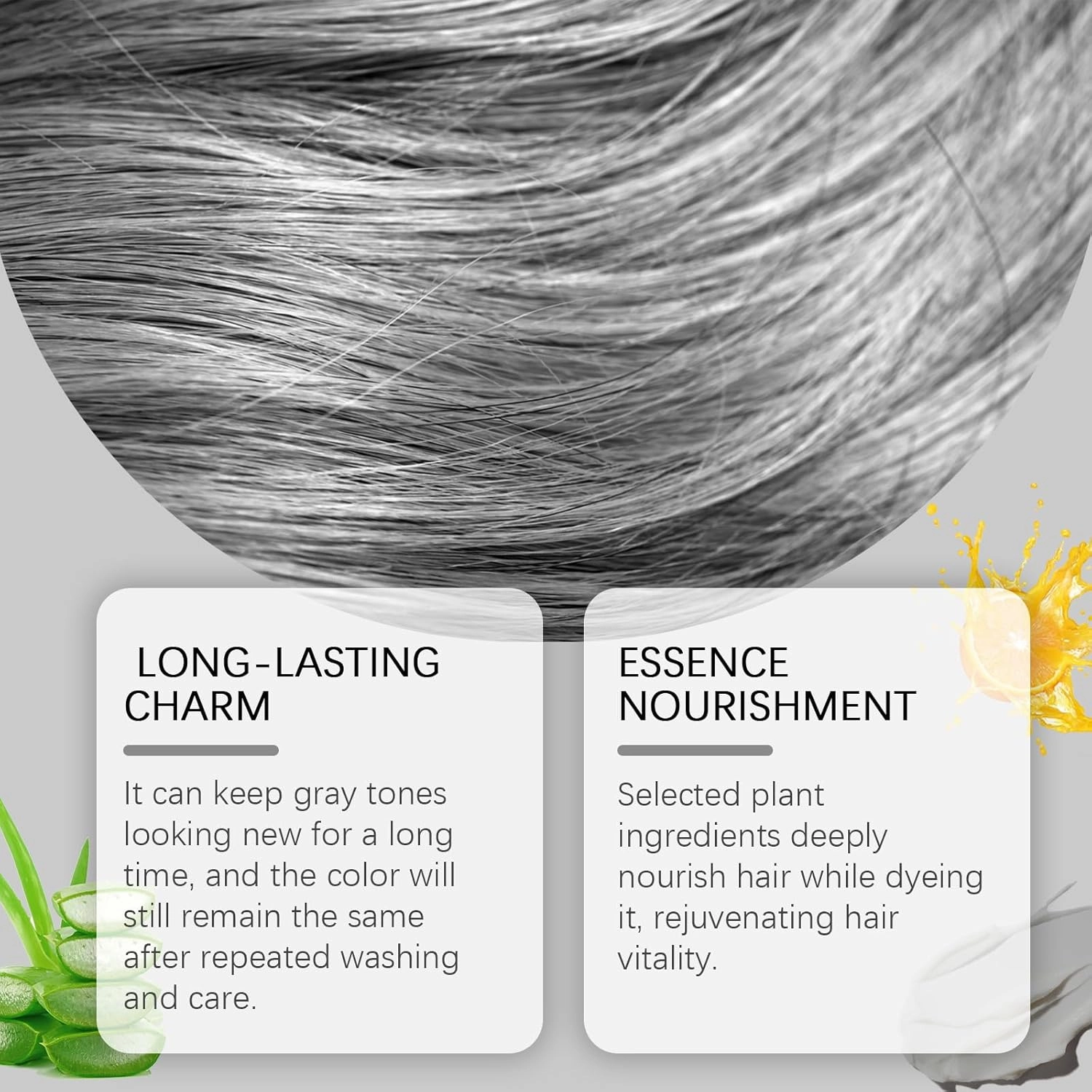2-in-1 Natural Essence Extract Silver Hair Dye, Silver Hair Dye, Permanent Hair Color, Silver Gray Metallic Hair Dye Color Permanent, Adds Gloss, 3.53 Oz (3 Pcs)