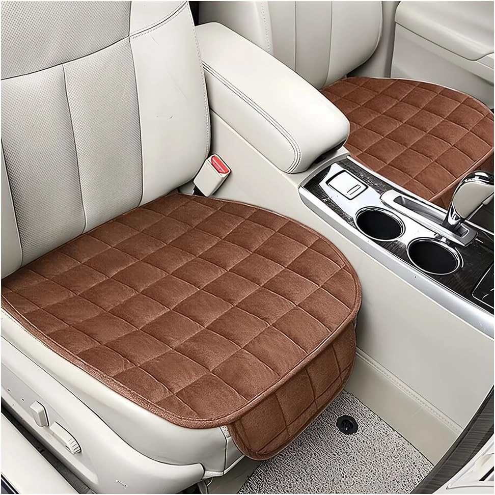 2PCS Car Seat Cushion, Automotive Breathable Comfort Memory Foam Thin Driver Seat Pad with Non-Slip Rubber Bottom & Storage Pouch, Universal for Vehicle Truck Van SUV Office Chair (Coffee)
