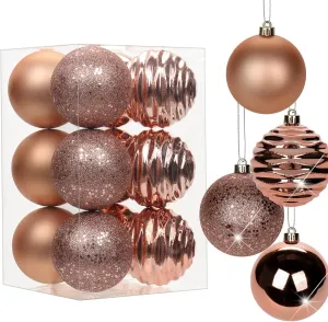 3.15" Rose Gold Christmas Ornaments for Christmas Tree 12 Pcs Medium Shatterproof Balls Christmas Tree Decorations Xmas Ornaments Balls with Hanging Loop for Wedding Holiday Party Wreath Home Decor