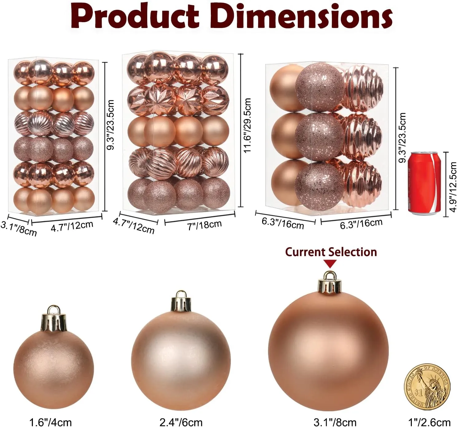 3.15" Rose Gold Christmas Ornaments for Christmas Tree 12 Pcs Medium Shatterproof Balls Christmas Tree Decorations Xmas Ornaments Balls with Hanging Loop for Wedding Holiday Party Wreath Home Decor