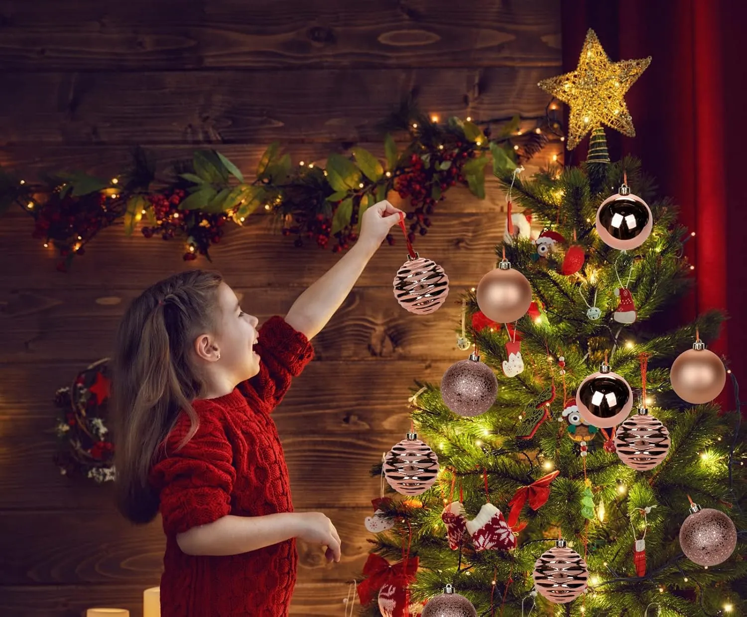 3.15" Rose Gold Christmas Ornaments for Christmas Tree 12 Pcs Medium Shatterproof Balls Christmas Tree Decorations Xmas Ornaments Balls with Hanging Loop for Wedding Holiday Party Wreath Home Decor