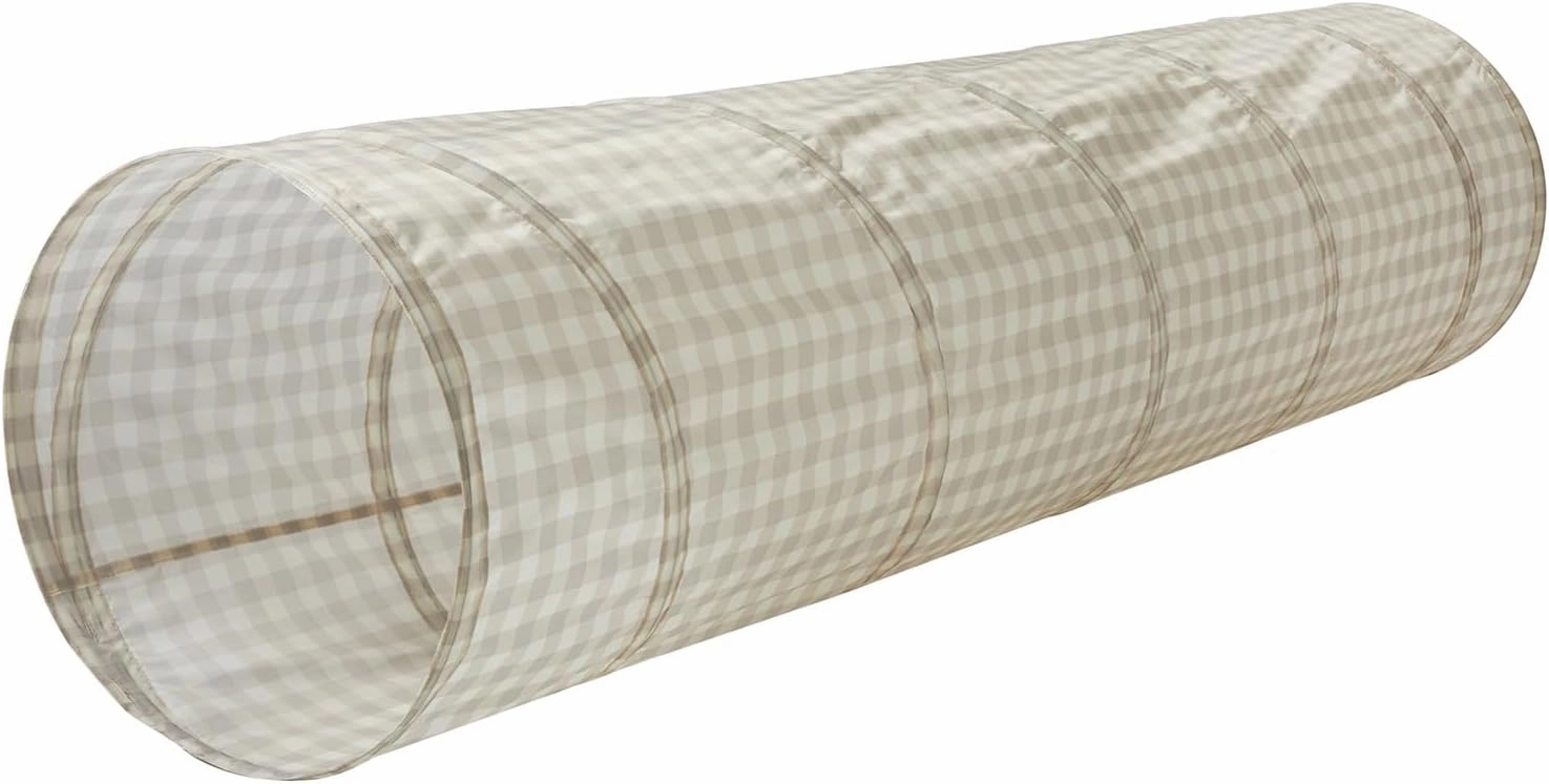 3 Sprouts Kids Play Tunnel - Pop Up Collapsible Tunnels with Recycled Fabric - Fun Crawling Tunnel for Toddler, Baby, Children to Crawl Through, Gross Motor Toy for Indoor Play - Gingham Beige