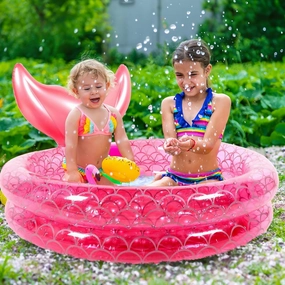 47" Inflatable Mermaid Pool Backyard Round Swimming Pool for Boys Girls, Ball Raft Paddling 2 Ring Blow up Paddling Pit Pink Pool Bubble Bottom for Summer Indoor Outdoor Beach Float Toy