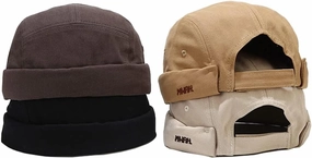 4 Pack Docker Hat Brimless Hats Skullcap Beanie Hat Cap for Men Women Corduroy Retro Style Rolled Cuff Harbour Hat