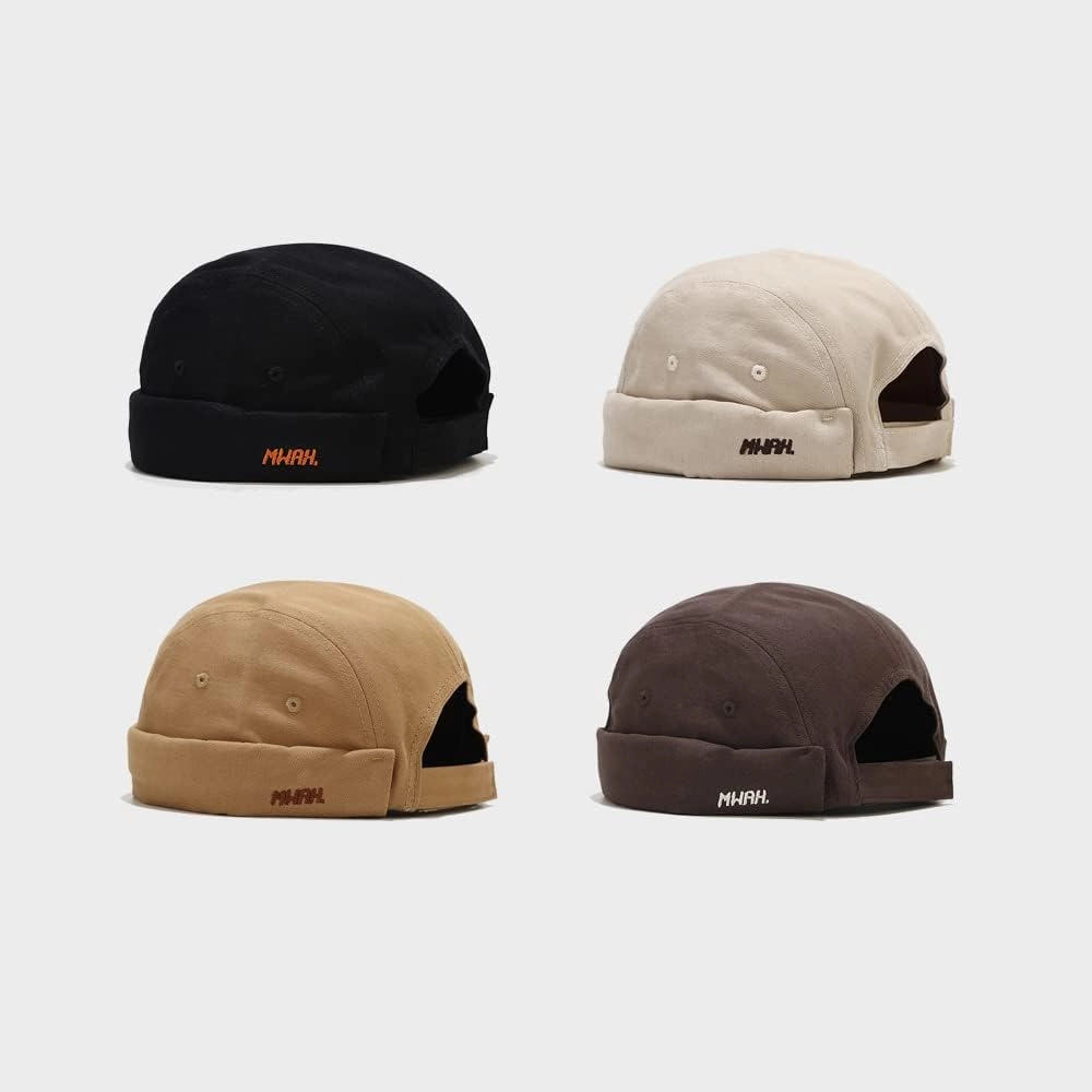 4 Pack Docker Hat Brimless Hats Skullcap Beanie Hat Cap for Men Women Corduroy Retro Style Rolled Cuff Harbour Hat