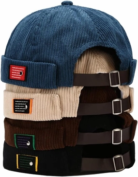 4 Pack Docker Hat Brimless Hats Skullcap Beanie Hat Cap for Men Women Corduroy Retro Style Rolled Cuff Harbour Hat