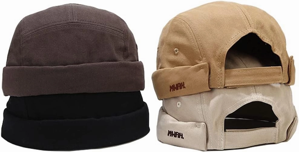 4 Pack Docker Hat Brimless Hats Skullcap Beanie Hat Cap for Men Women Corduroy Retro Style Rolled Cuff Harbour Hat