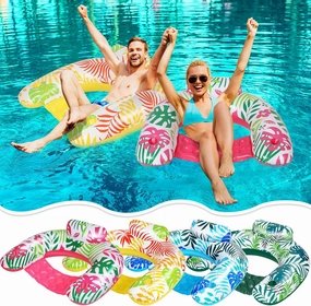 4 Pack Pool Floats Chairs Adult with Cupholders Tropical Plants Pattern Lazy River Floats for Adult Relaxing Inflatable Water Chairs for Summer Beach Water Lake Fun Party