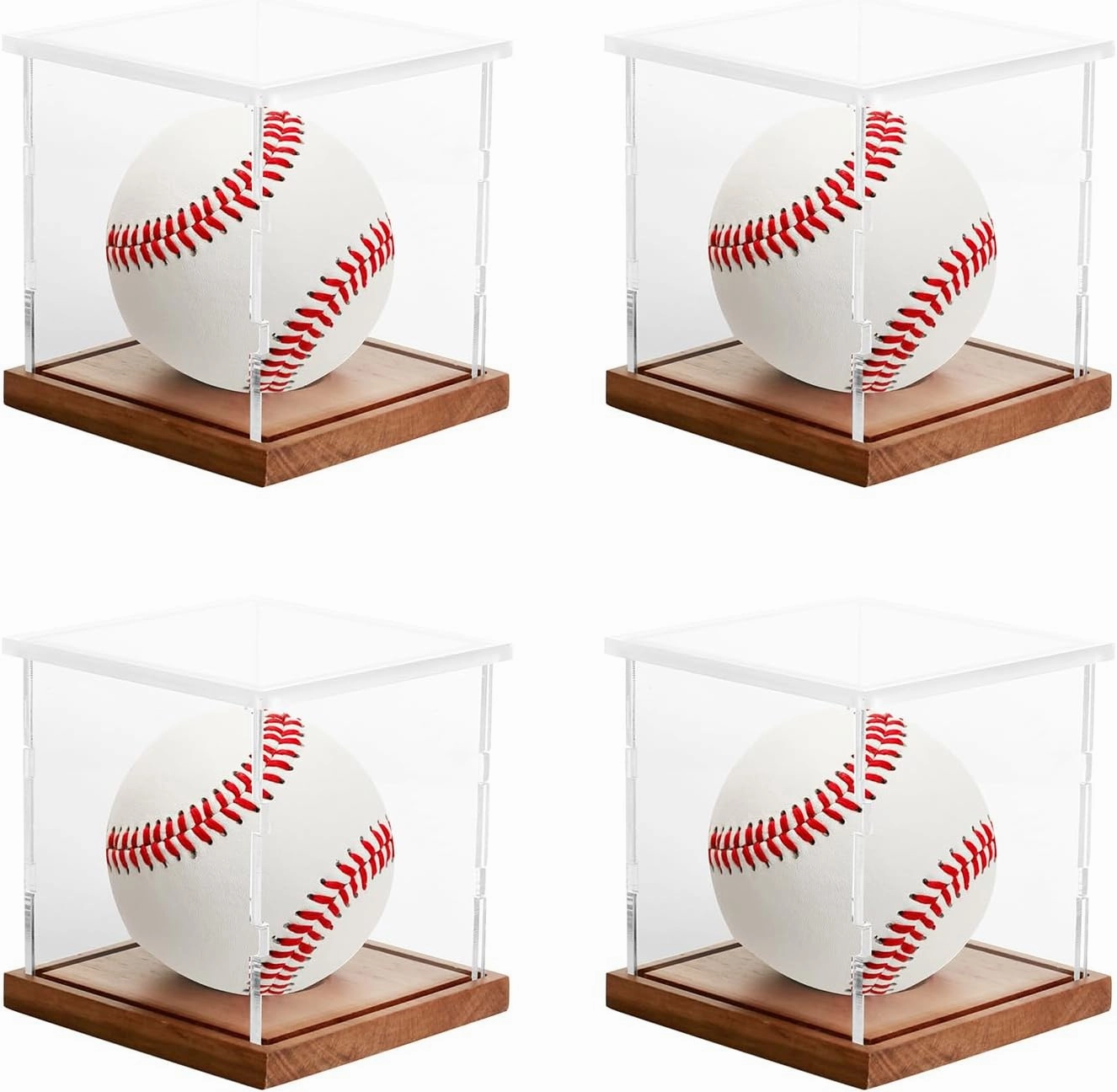 4-Pack Premium Wooden Baseball Display Case, Clear Acrylic Baseball Stand Holder – UV-Protective, Dust-Proof, Easy Assembly, Wonderful for Autographed or Collectible Baseballs