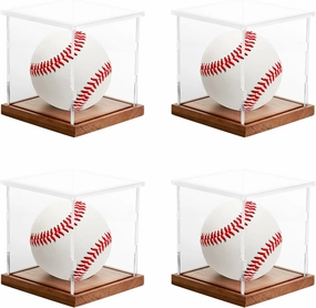 4-Pack Premium Wooden Baseball Display Case, Clear Acrylic Baseball Stand Holder – UV-Protective, Dust-Proof, Easy Assembly, Wonderful for Autographed or Collectible Baseballs