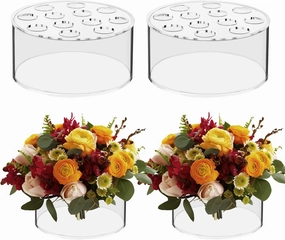 4 Pcs Acrylic Flower Vase, Round Clear Acrylic Vases Floral Centerpiece for Dining Tables Wedding Centerpiece Table Decorations Low Flower Vases with 12 Holes for Party Wedding Birthday Decor