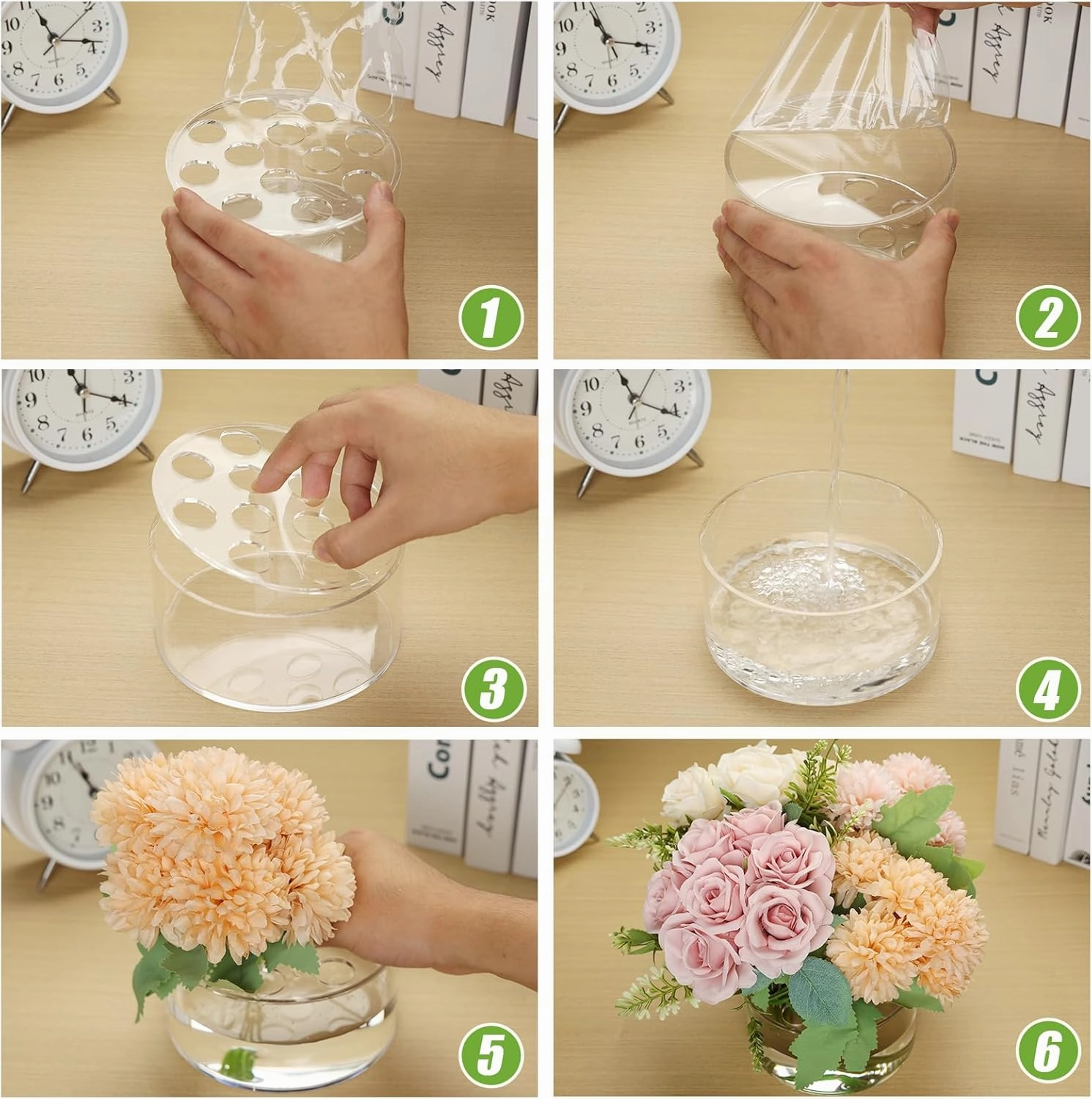 4 Pcs Acrylic Flower Vase, Round Clear Acrylic Vases Floral Centerpiece for Dining Tables Wedding Centerpiece Table Decorations Low Flower Vases with 12 Holes for Party Wedding Birthday Decor