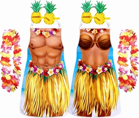 4 Pcs Funny Hawaiian Aprons Bikini Bandana Headband Retro Sunglasses Couple Aprons for Summer Party Men Women