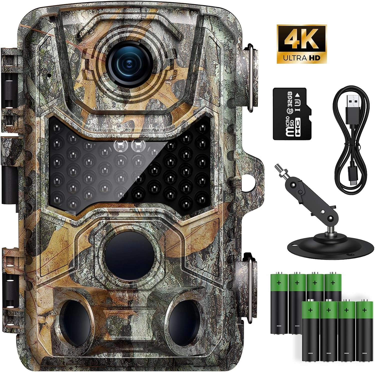 4K 32MP Trail Camera, Game Camera with Night Vision 0.1s Trigger Time Motion Activated 120°Wide Camera Lens, IP66 Hunting Camera with 40pcs No Glow Infrared LED 2.4''LCD for Wildlife Monitoring